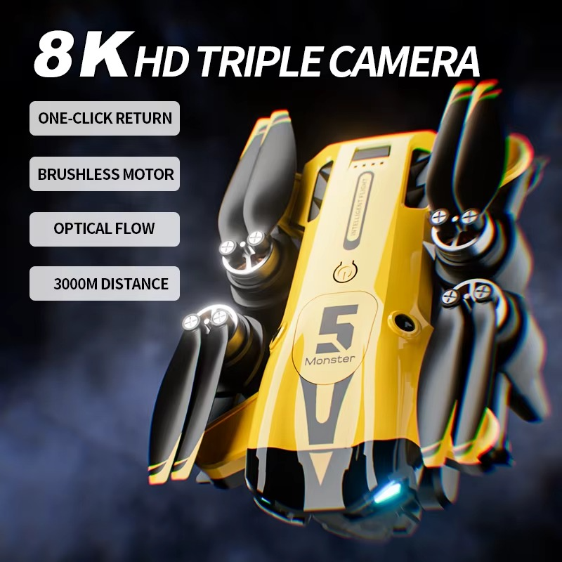 M5 Drone 8K Professional Triple Camera Brushless Motor Optical Flow Positioning Foldable Quadcopter RC Dron
