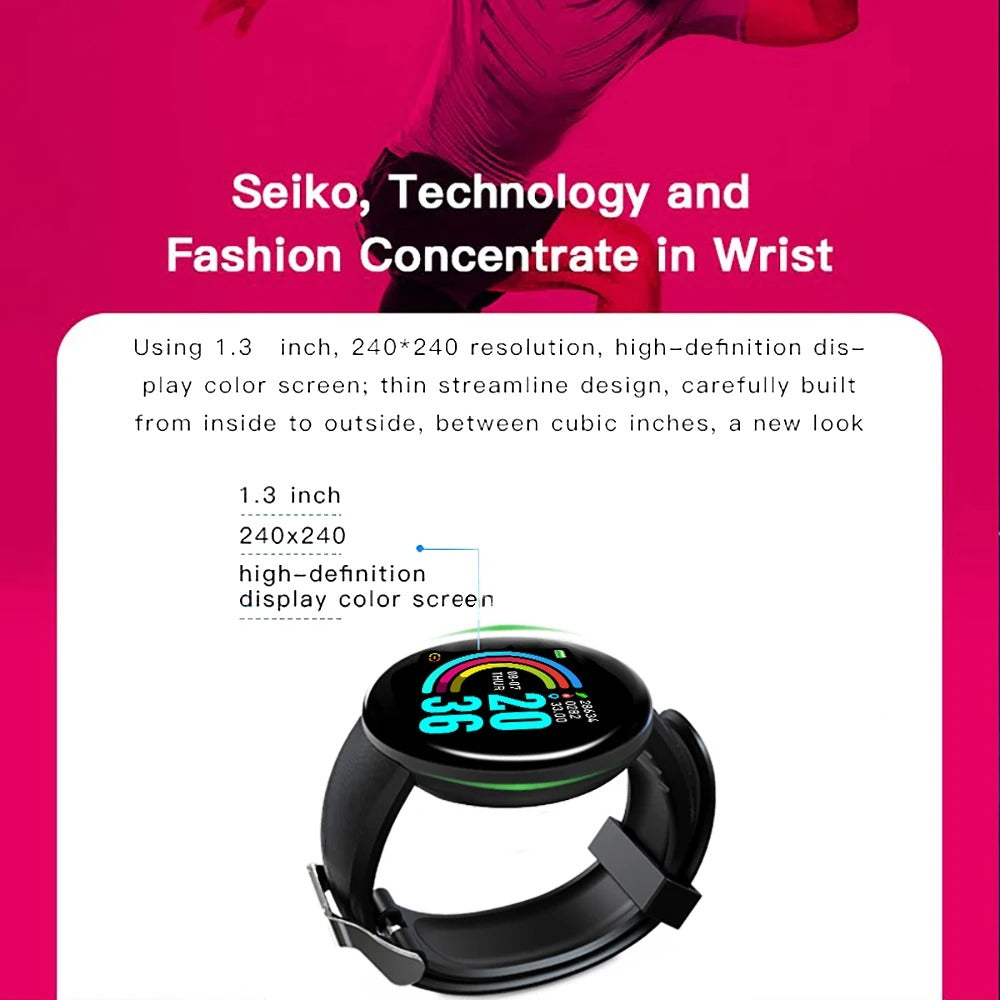 D18 Smart Watch Men Blood Pressure Waterproof Smartwatch Women Heart Rate Monitor Fitness Tracker Watch Sport For Android IOS