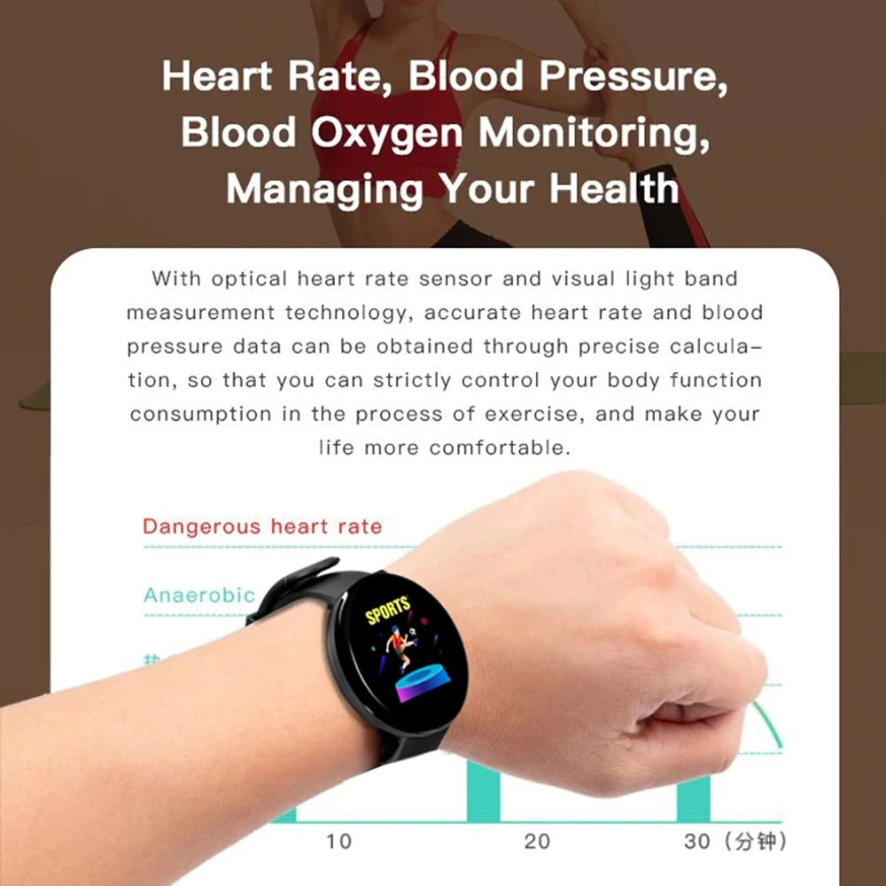 D18 Smart Watch Men Blood Pressure Waterproof Smartwatch Women Heart Rate Monitor Fitness Tracker Watch Sport For Android IOS