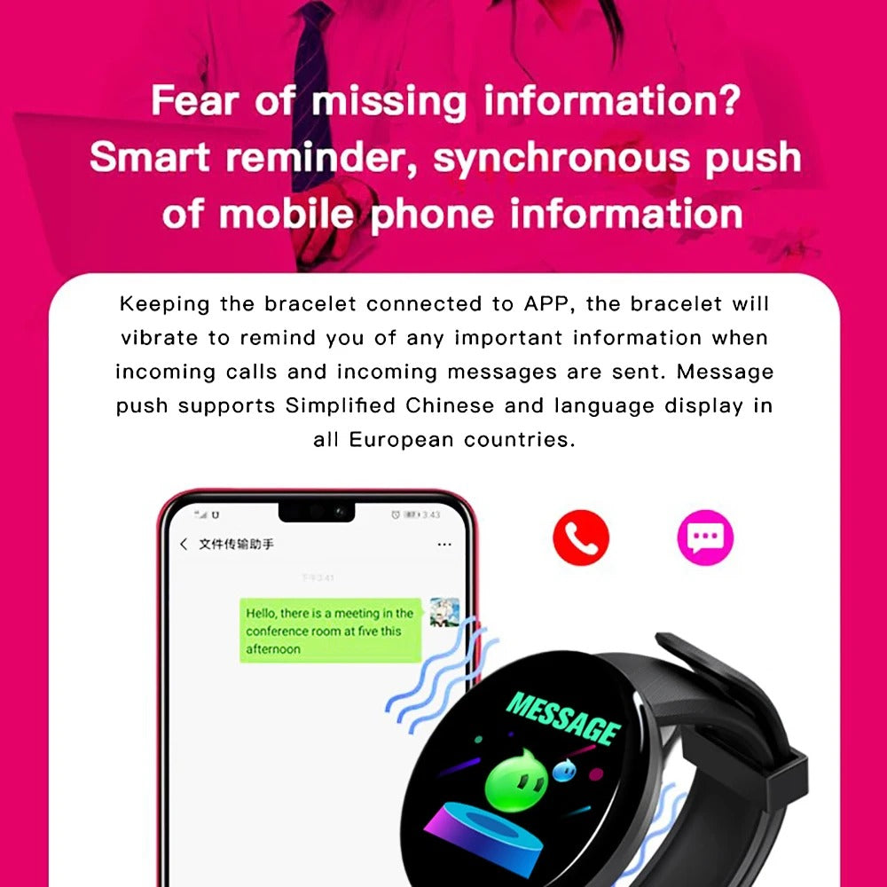 D18 Smart Watch Men Blood Pressure Waterproof Smartwatch Women Heart Rate Monitor Fitness Tracker Watch Sport For Android IOS