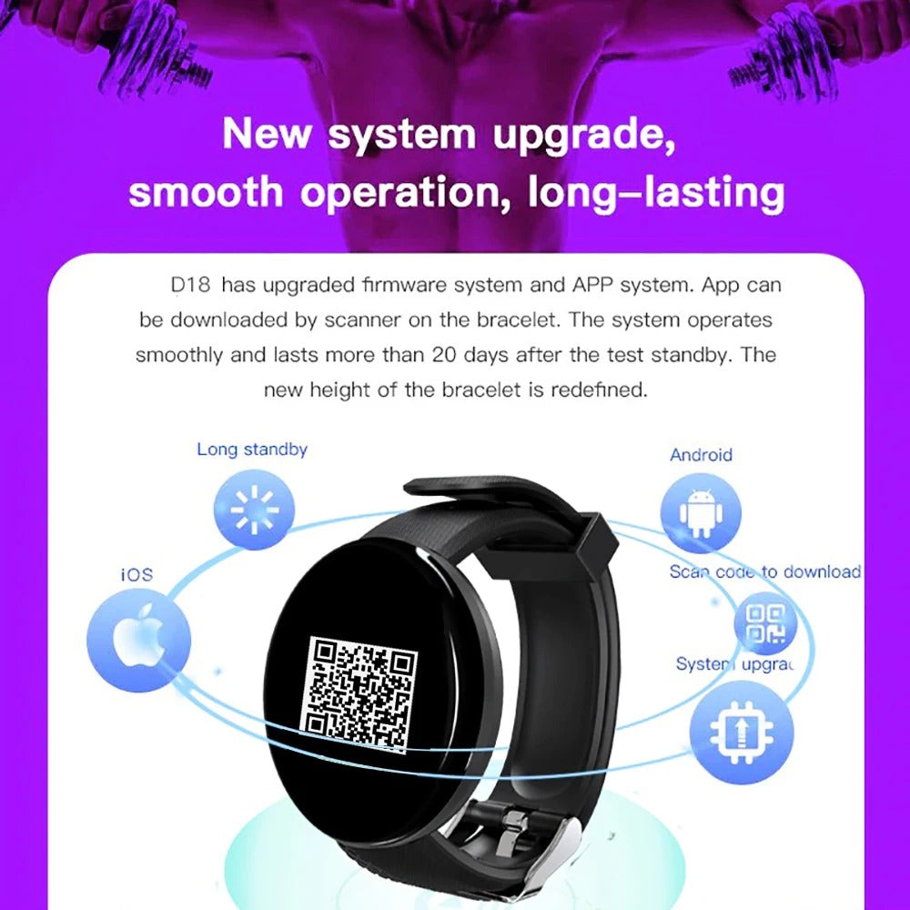 D18 Smart Watch Men Blood Pressure Waterproof Smartwatch Women Heart Rate Monitor Fitness Tracker Watch Sport For Android IOS